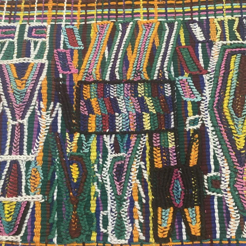 Guatemalan Textile‎ With Fringe Multicolor Fully Embroidered  55x28